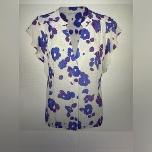 CAbi Purple Blue White Floral Top Size M
